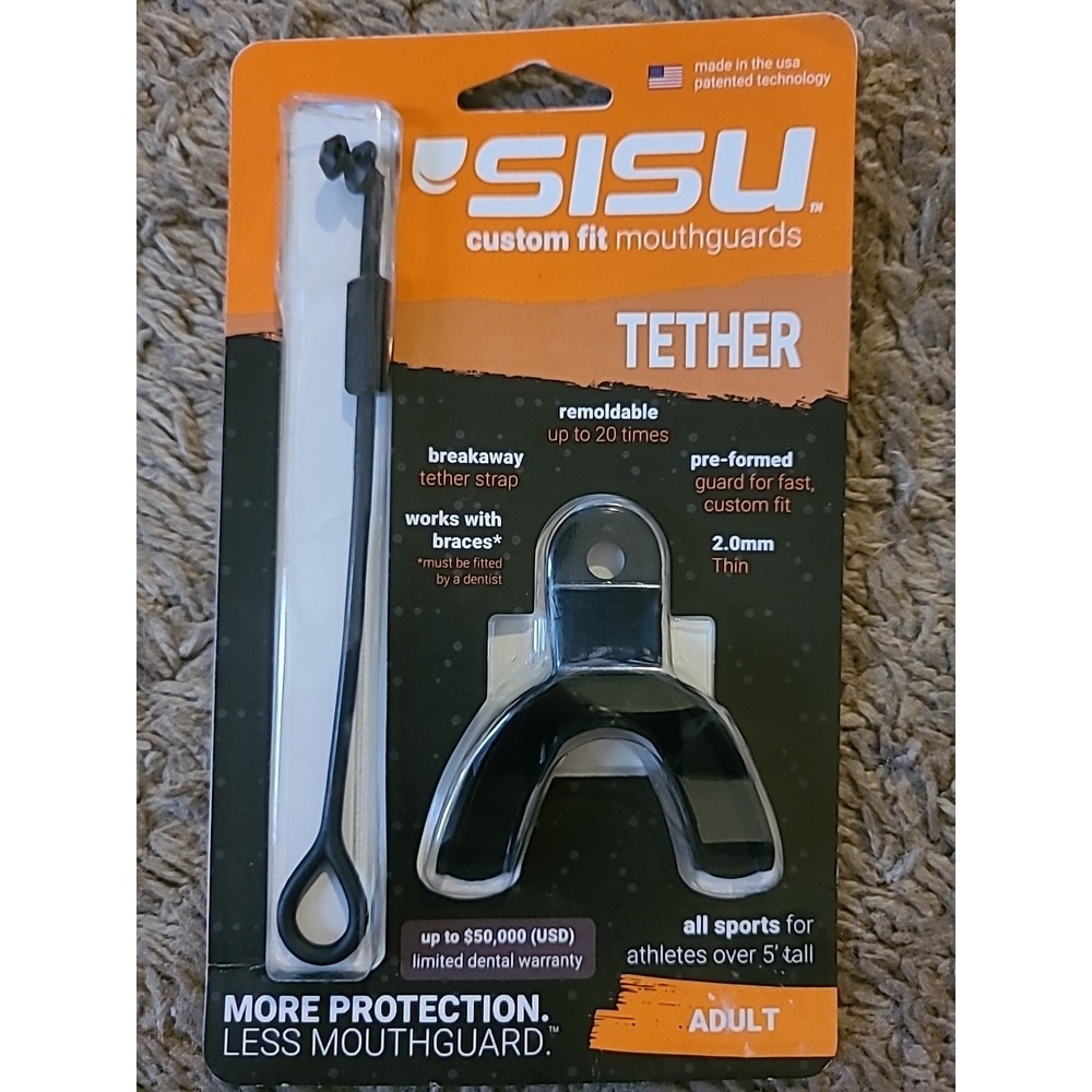 SISU Adult 2.0mm Thin Tether Mouthguard Black